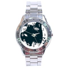 Cat Nature Design Animal Skin Black Stainless Steel Analogue Watch