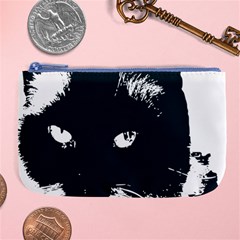 Cat Nature Design Animal Skin Black Large Coin Purse by HermanTelo