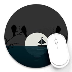 Birds Moon Moonlight Tree Animal Round Mousepads