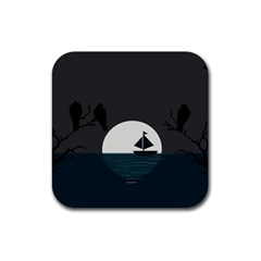 Birds Moon Moonlight Tree Animal Rubber Coaster (square)  by HermanTelo