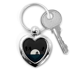 Birds Moon Moonlight Tree Animal Key Chain (Heart)