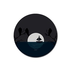 Birds Moon Moonlight Tree Animal Rubber Round Coaster (4 pack) 