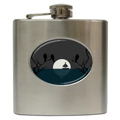 Birds Moon Moonlight Tree Animal Hip Flask (6 oz)