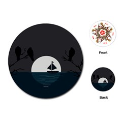 Birds Moon Moonlight Tree Animal Playing Cards (round) by HermanTelo