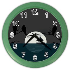 Birds Moon Moonlight Tree Animal Color Wall Clock by HermanTelo