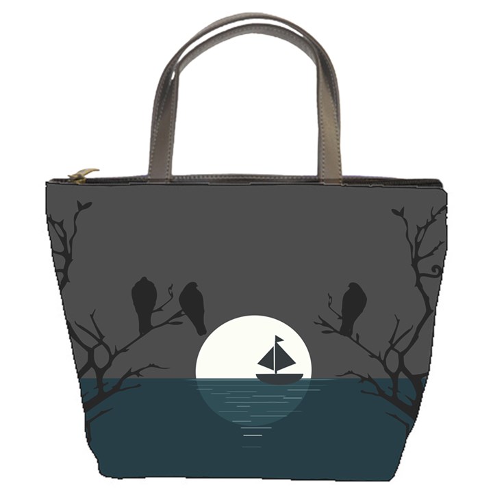 Birds Moon Moonlight Tree Animal Bucket Bag