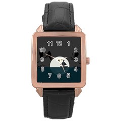 Birds Moon Moonlight Tree Animal Rose Gold Leather Watch  by HermanTelo