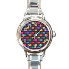 Background Colorful Geometric Round Italian Charm Watch