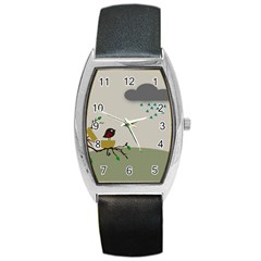 Birds Tree Animal Black Tree Barrel Style Metal Watch