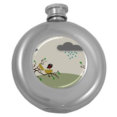 Birds Tree Animal Black Tree Round Hip Flask (5 Oz)