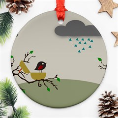 Birds Tree Animal Black Tree Round Ornament (two Sides) by HermanTelo