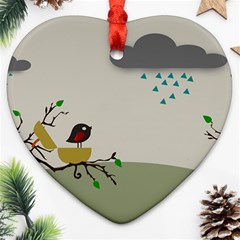 Birds Tree Animal Black Tree Heart Ornament (two Sides)