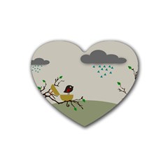 Birds Tree Animal Black Tree Rubber Coaster (heart) 