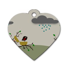 Birds Tree Animal Black Tree Dog Tag Heart (two Sides) by HermanTelo