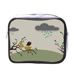 Birds Tree Animal Black Tree Mini Toiletries Bag (one Side)