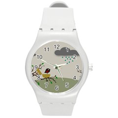 Birds Tree Animal Black Tree Round Plastic Sport Watch (m)