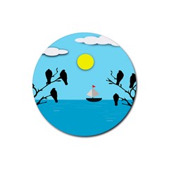 Birds Sun Tree Animal Black Tree Rubber Coaster (round)  by HermanTelo