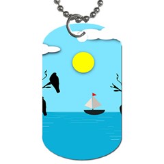 Birds Sun Tree Animal Black Tree Dog Tag (one Side) by HermanTelo