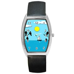 Birds Sun Tree Animal Black Tree Barrel Style Metal Watch by HermanTelo