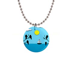 Birds Sun Tree Animal Black Tree 1  Button Necklace by HermanTelo