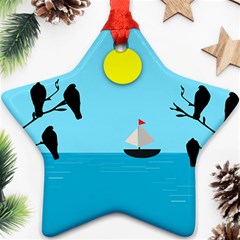 Birds Sun Tree Animal Black Tree Star Ornament (two Sides) by HermanTelo