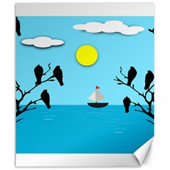 Birds Sun Tree Animal Black Tree Canvas 20  X 24 