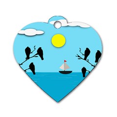 Birds Sun Tree Animal Black Tree Dog Tag Heart (two Sides)