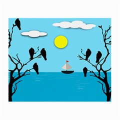 Birds Sun Tree Animal Black Tree Small Glasses Cloth (2 Sides) by HermanTelo