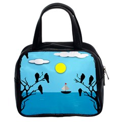 Birds Sun Tree Animal Black Tree Classic Handbag (two Sides) by HermanTelo