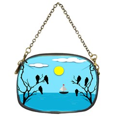 Birds Sun Tree Animal Black Tree Chain Purse (one Side)