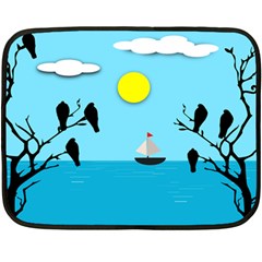 Birds Sun Tree Animal Black Tree Double Sided Fleece Blanket (mini) 