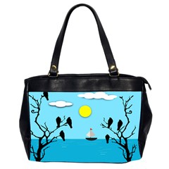 Birds Sun Tree Animal Black Tree Oversize Office Handbag (2 Sides) by HermanTelo