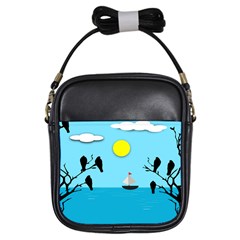 Birds Sun Tree Animal Black Tree Girls Sling Bag by HermanTelo