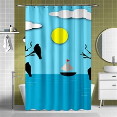 Birds Sun Tree Animal Black Tree Shower Curtain 48  X 72  (small)  by HermanTelo