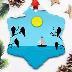 Birds Sun Tree Animal Black Tree Snowflake Ornament (two Sides)