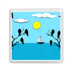 Birds Sun Tree Animal Black Tree Memory Card Reader (square)