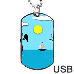 Birds Sun Tree Animal Black Tree Dog Tag Usb Flash (two Sides)