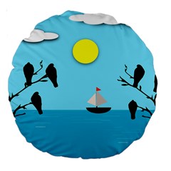 Birds Sun Tree Animal Black Tree Large 18  Premium Round Cushions