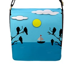 Birds Sun Tree Animal Black Tree Flap Closure Messenger Bag (l) by HermanTelo