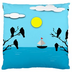 Birds Sun Tree Animal Black Tree Large Flano Cushion Case (one Side)