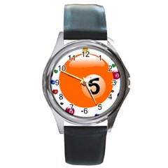 Billiard Ball Ball Game Pink Orange Round Metal Watch by HermanTelo