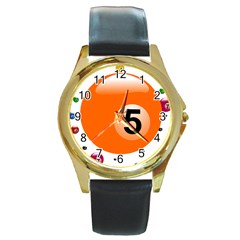 Billiard Ball Ball Game Pink Orange Round Gold Metal Watch by HermanTelo