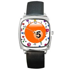 Billiard Ball Ball Game Pink Orange Square Metal Watch