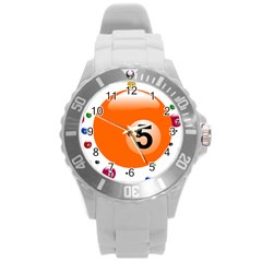 Billiard Ball Ball Game Pink Orange Round Plastic Sport Watch (l) by HermanTelo