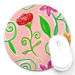 Background Colorful Floral Flowers Round Mousepads by HermanTelo