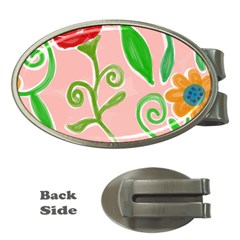 Background Colorful Floral Flowers Money Clips (oval)  by HermanTelo