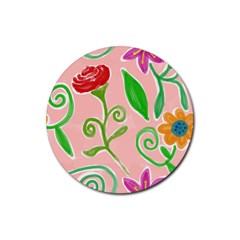 Background Colorful Floral Flowers Rubber Coaster (round)  by HermanTelo