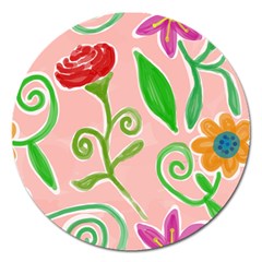 Background Colorful Floral Flowers Magnet 5  (round) by HermanTelo