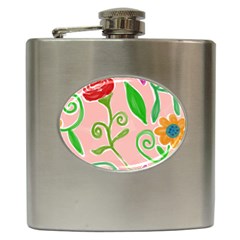 Background Colorful Floral Flowers Hip Flask (6 Oz)