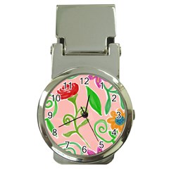 Background Colorful Floral Flowers Money Clip Watches